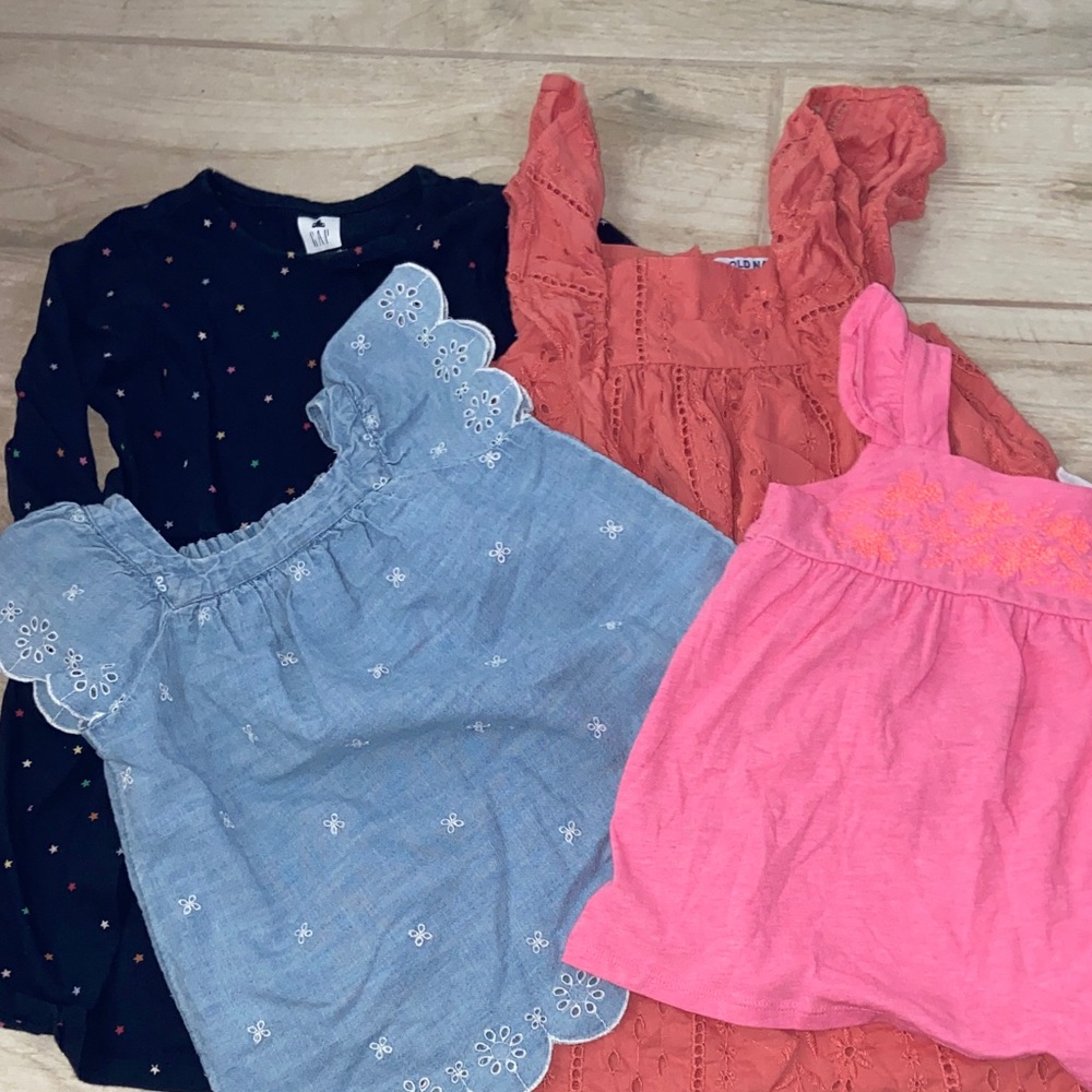 GAP Girls 5T Clothing Bundle Dresses Navy Blue Eyelet Pink Coral Denim Scallop